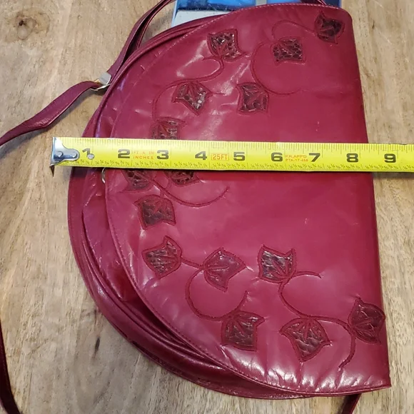 RARE Vintage Stuart Weitzman Leather Handbag Burgandy Floral Design - Picture 11 of 12